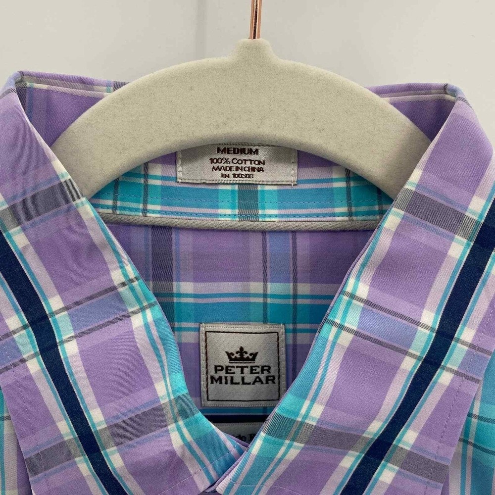 Peter Millar Button Front Shirt Seaside Finish Mens Medium Purple Blue Cotton - Picture 3 of 5